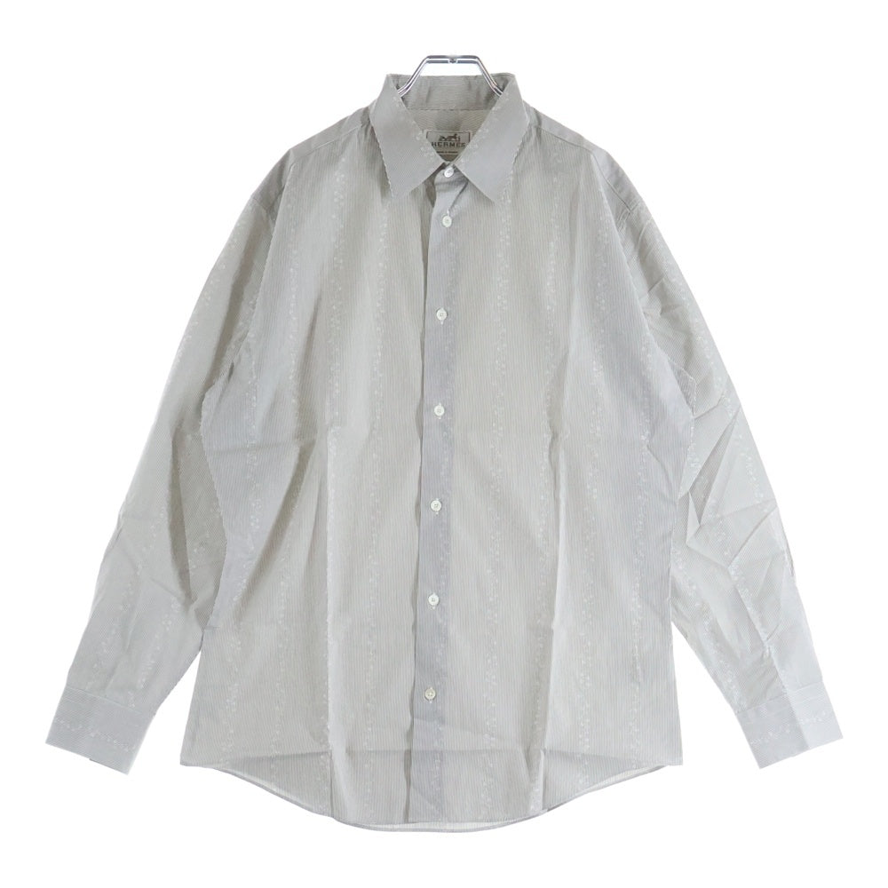 HERMES(エルメス) セリエボタン ドレスシャツ 長袖シャツ カットソー フラワーライン ボーダー グリーン