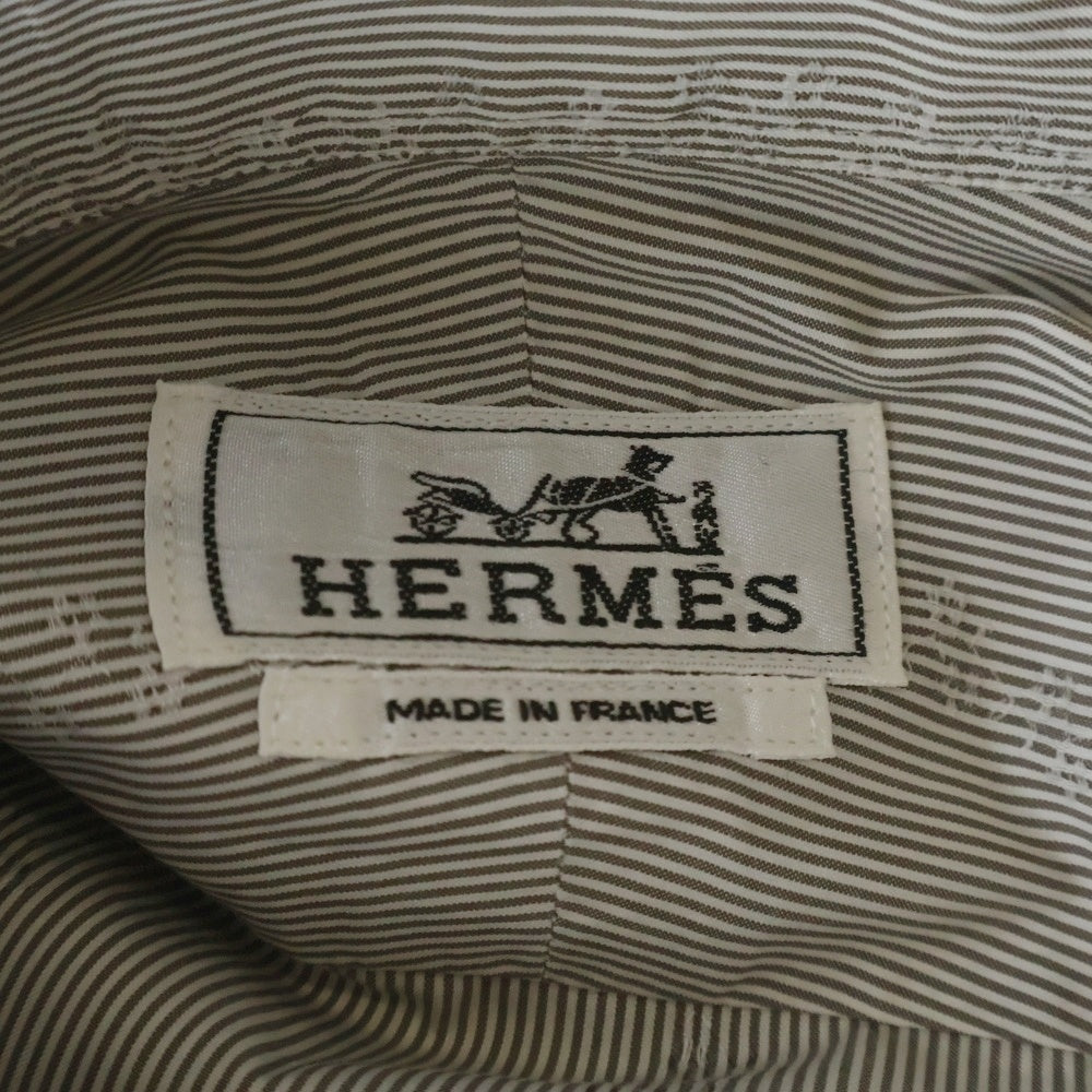 HERMES(エルメス) セリエボタン ドレスシャツ 長袖シャツ カットソー フラワーライン ボーダー グリーン
