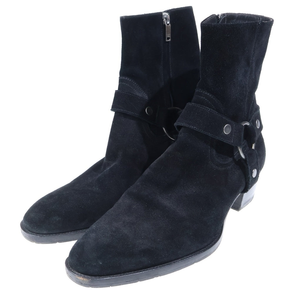 SAINT LAURENT PARIS(サンローランパリ) ワイアット ハーネスリング ブーツ スエード ブラック D1496880