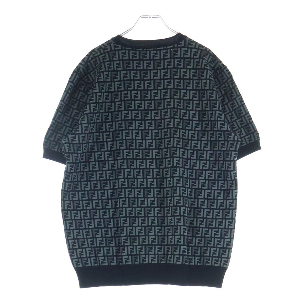 FENDI(フェンディ) ズッカ柄 サーマルニット クルーネック半袖ニットセーター ブラック FZY443 AKEW