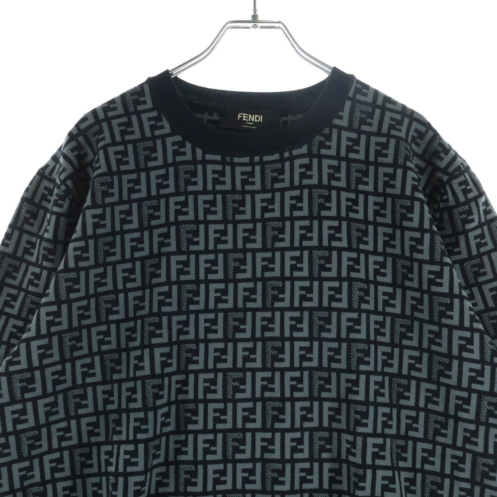 FENDI(フェンディ) ズッカ柄 サーマルニット クルーネック半袖ニットセーター ブラック FZY443 AKEW