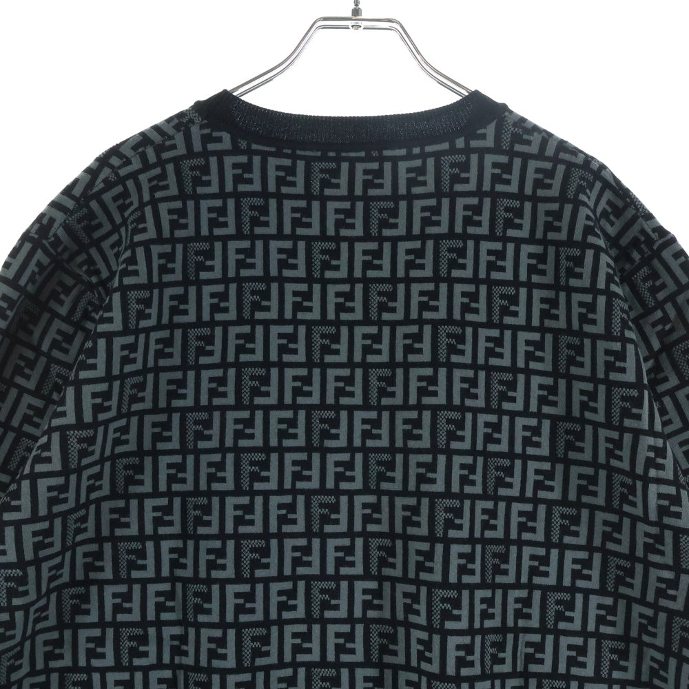FENDI(フェンディ) ズッカ柄 サーマルニット クルーネック半袖ニットセーター ブラック FZY443 AKEW