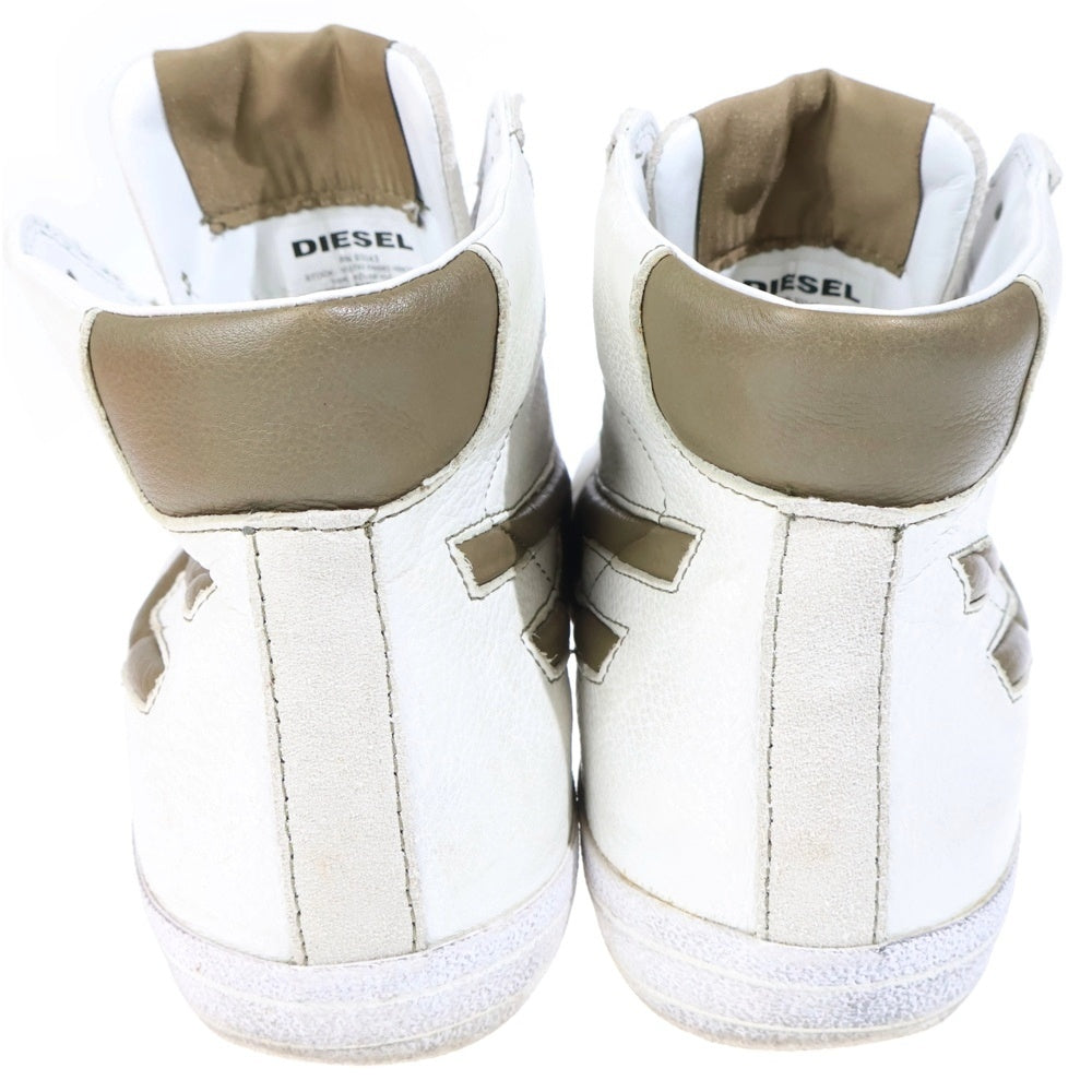 DIESEL(ディーゼル) S-LEROJI MID Y02742 PR663 ダーティ加工 Dロゴ ミッドカットスニーカー ホワイト