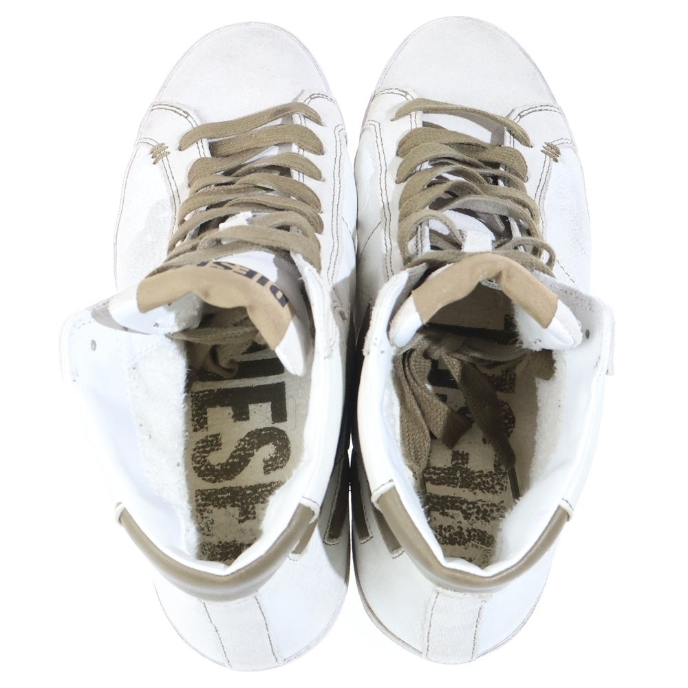 DIESEL(ディーゼル) S-LEROJI MID Y02742 PR663 ダーティ加工 Dロゴ ミッドカットスニーカー ホワイト