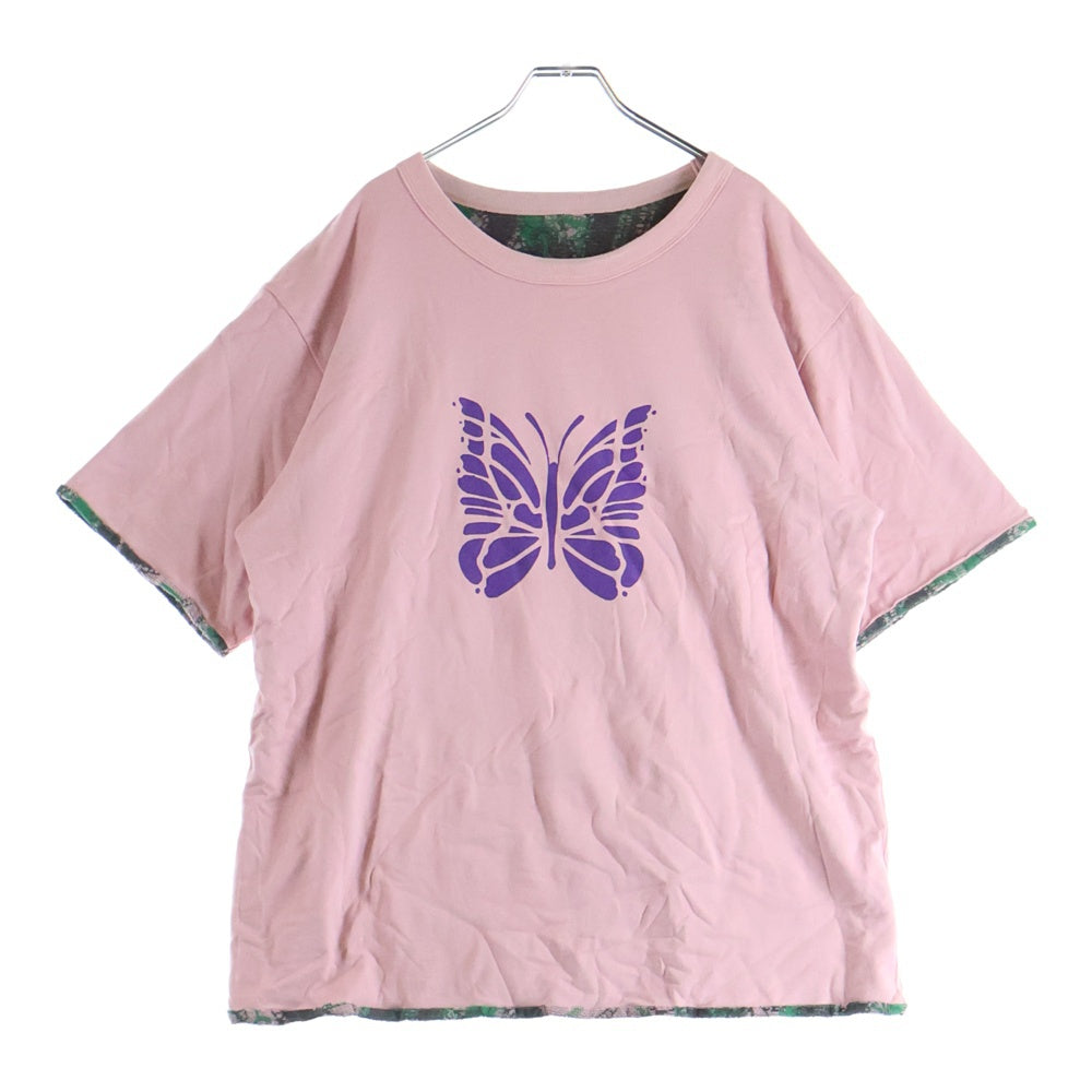 Needles(ニードルス) Reversible Tee ロゴ リバーシブル クルーネック半袖Tシャツカットソー ピンク MR420