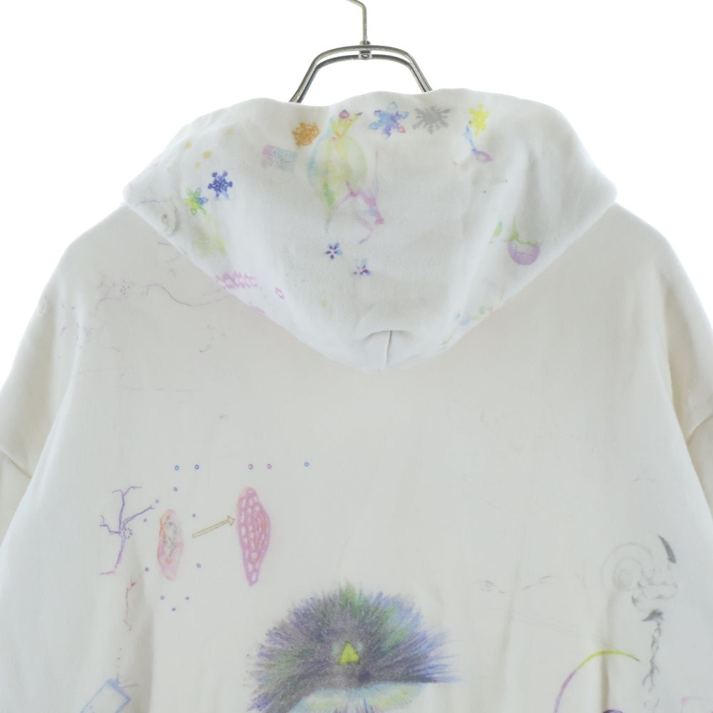 SAINT MICHAEL(セントマイケル) 26SS COCO_DOUBLE FACE HOODIE ダメージ加工 総柄プリント プルオーバーフーディー ホワイト SM-MK8-0000-C17