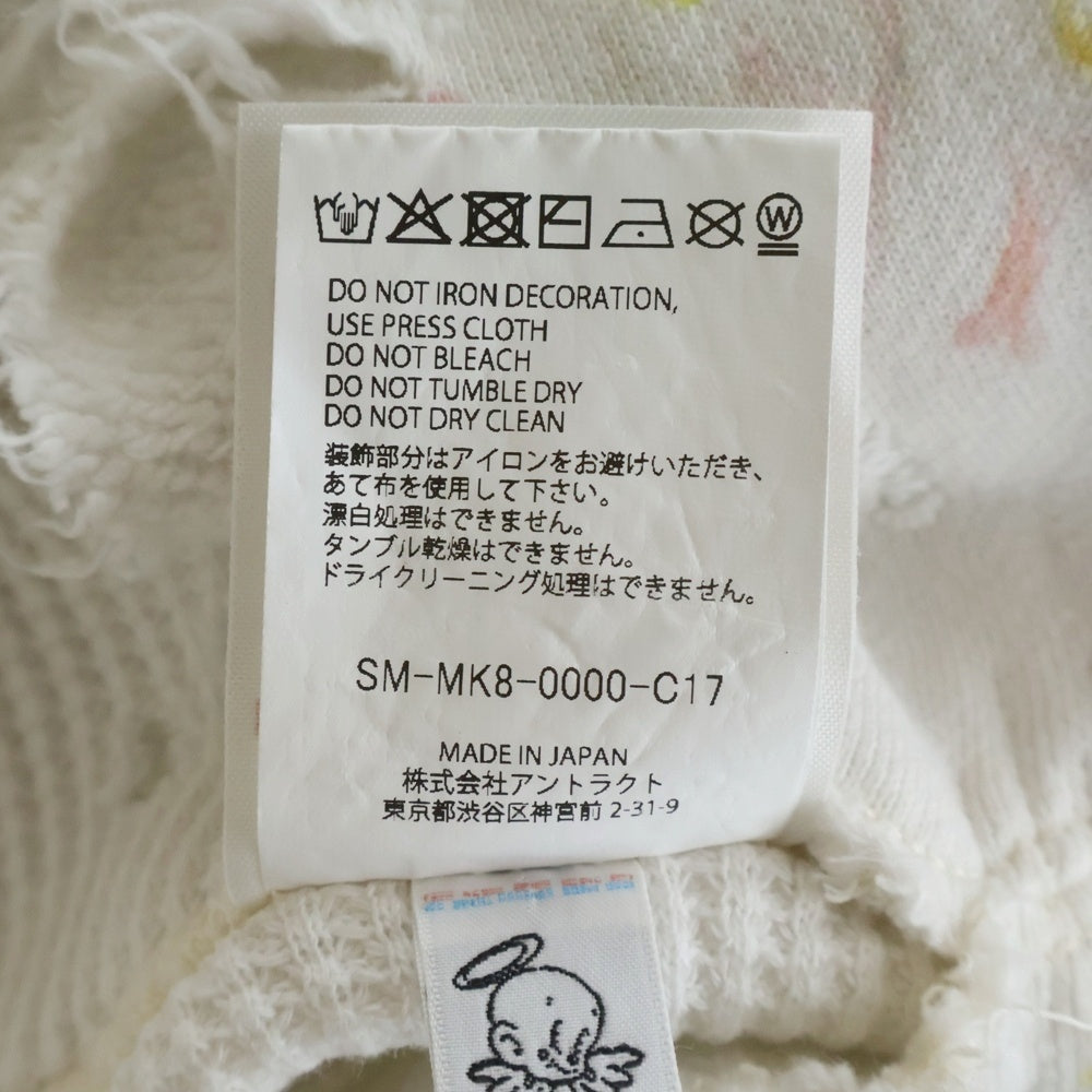 SAINT MICHAEL(セントマイケル) 26SS COCO_DOUBLE FACE HOODIE ダメージ加工 総柄プリント プルオーバーフーディー ホワイト SM-MK8-0000-C17