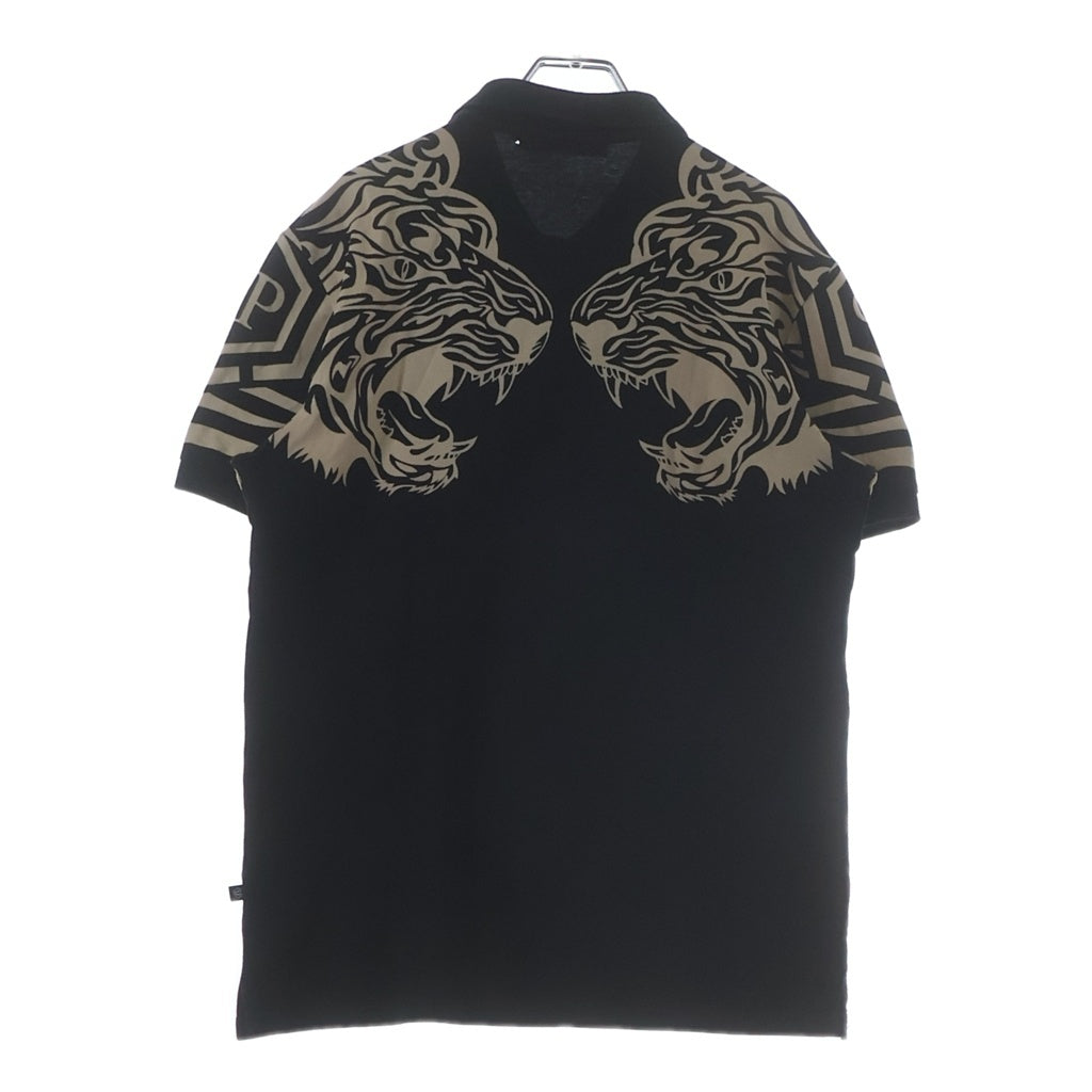 Philipp Plein(フィリッププレイン) HOMME タイガー ラインストーン ポロシャツ プリント 半袖Tシャツ カットソー ブラック