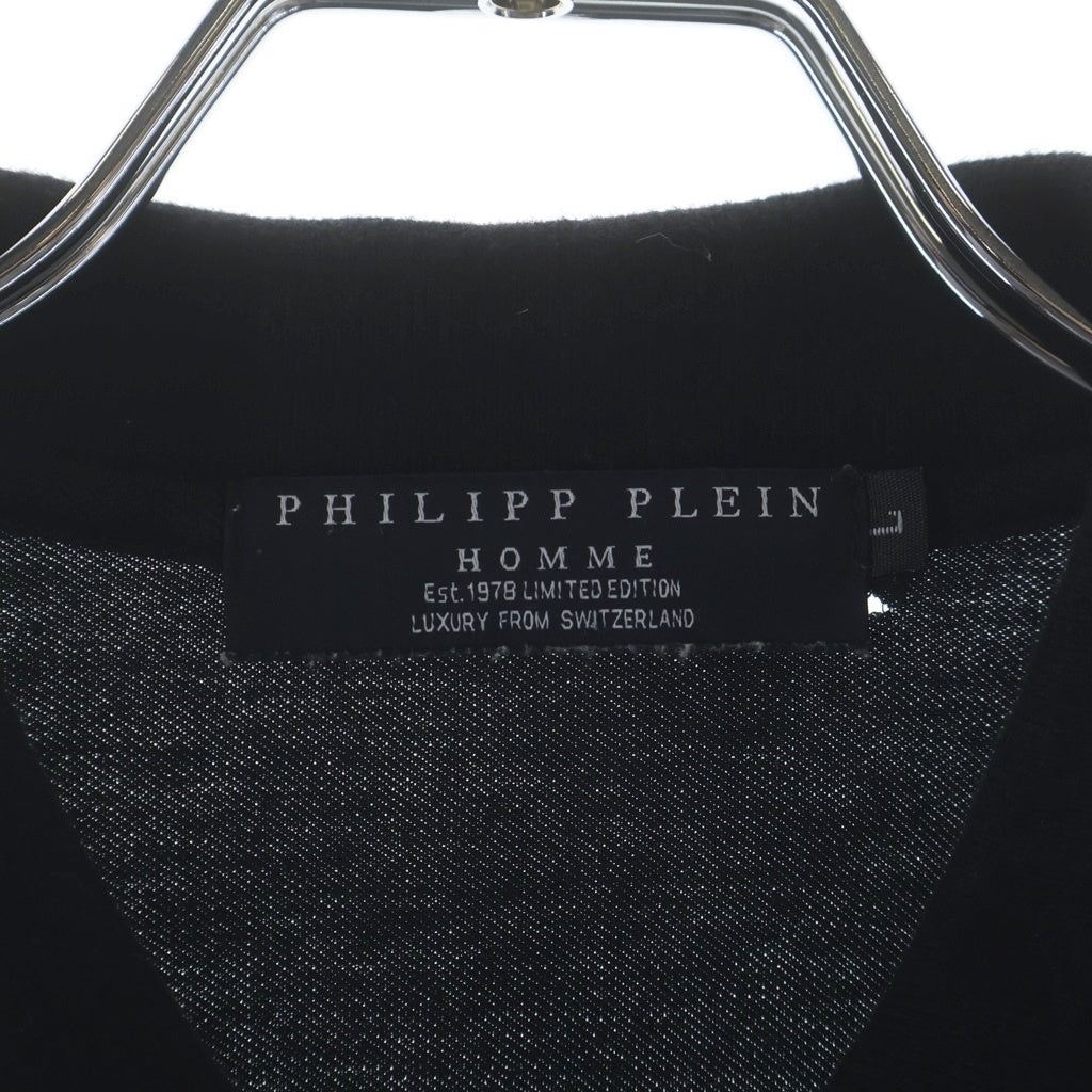 Philipp Plein(フィリッププレイン) HOMME タイガー ラインストーン ポロシャツ プリント 半袖Tシャツ カットソー ブラック