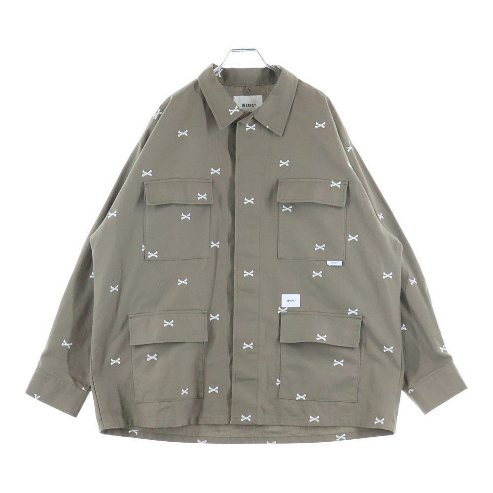 WTAPS(ダブルタップス) 22SS JUNGLE 01 LS/COTTON OXFORD TEXTILE クロス ボーン刺繍 ジャングル オックスフォード ミリタリー シャツ ジャケット ブラウン 221WVDT-SHM02