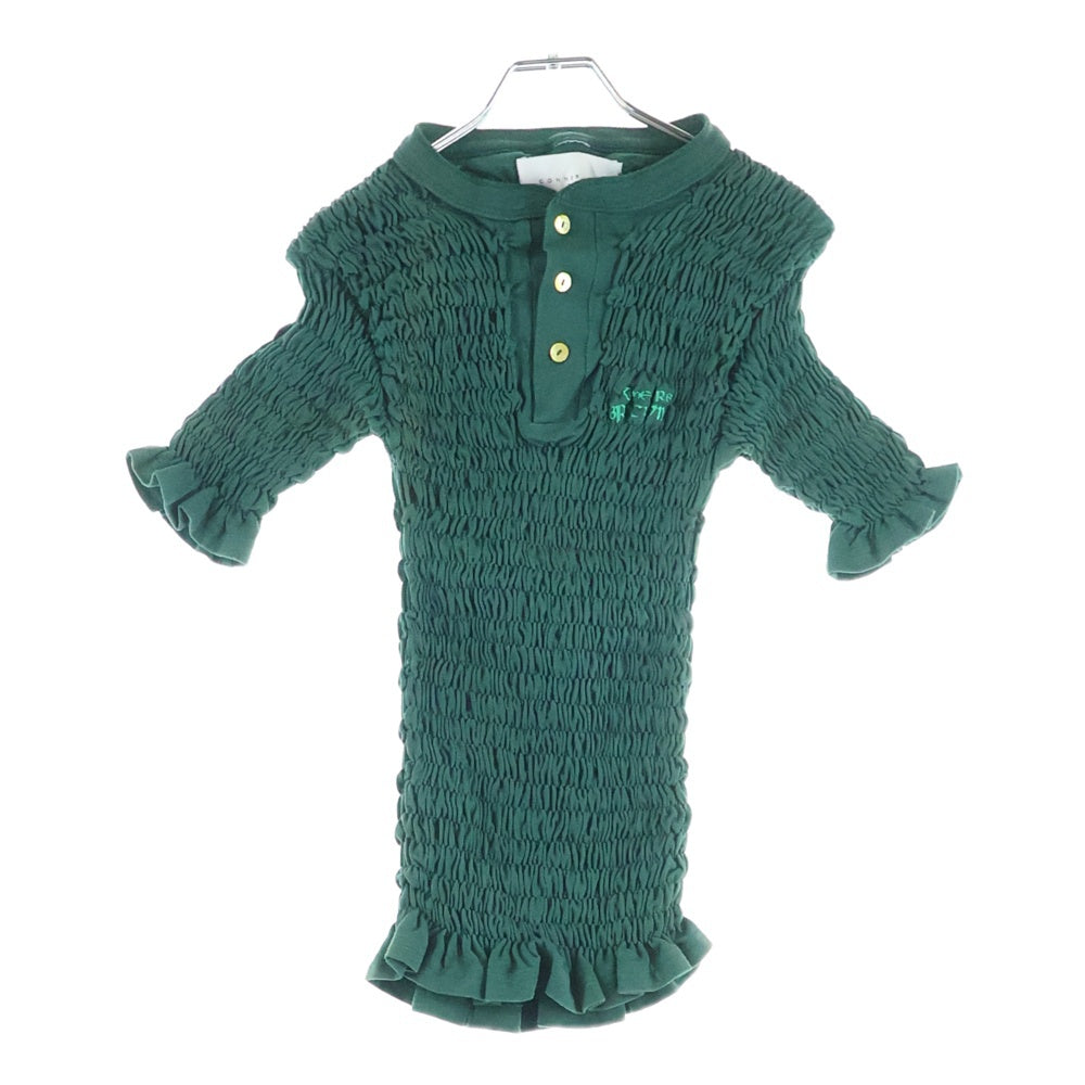 NO BRAND(ノーブランド) CONNER IVES(コーナーアイヴス) 2008RECONSTITUTED SHIRRED HENLEY T-SHIRT シャーリングフリル Tシャツ グリーン レディース