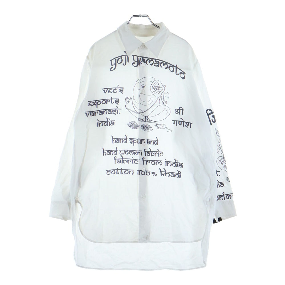 Yohji Yamamoto POUR HOMME(ヨウジヤマモト プールオム) ガネーシャ プリント 長袖シャツ ホワイト HE-B20-529