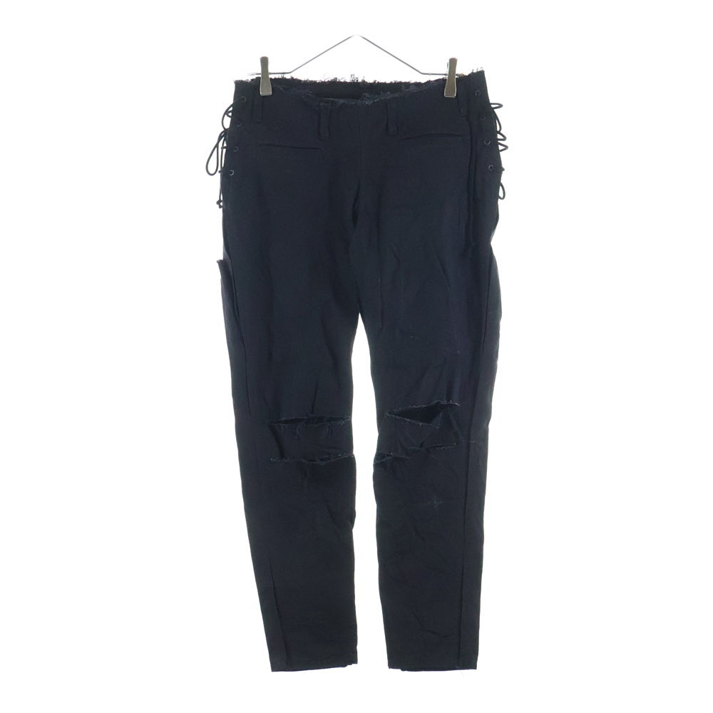 Yohji Yamamoto(ヨウジヤマモト) ダメージ加工 サイドドローコード デニムパンツ ジーンズ ブラック FE-P02-003