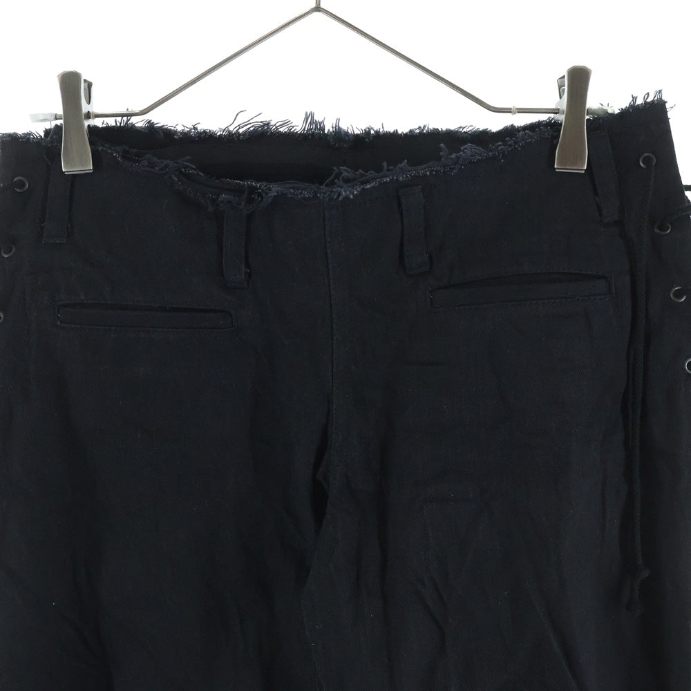 Yohji Yamamoto(ヨウジヤマモト) ダメージ加工 サイドドローコード デニムパンツ ジーンズ ブラック FE-P02-003