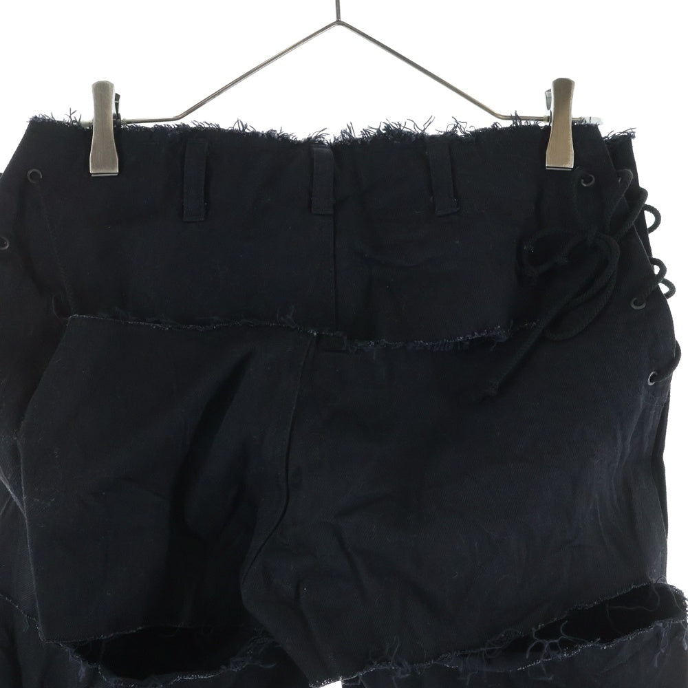 Yohji Yamamoto(ヨウジヤマモト) ダメージ加工 サイドドローコード デニムパンツ ジーンズ ブラック FE-P02-003