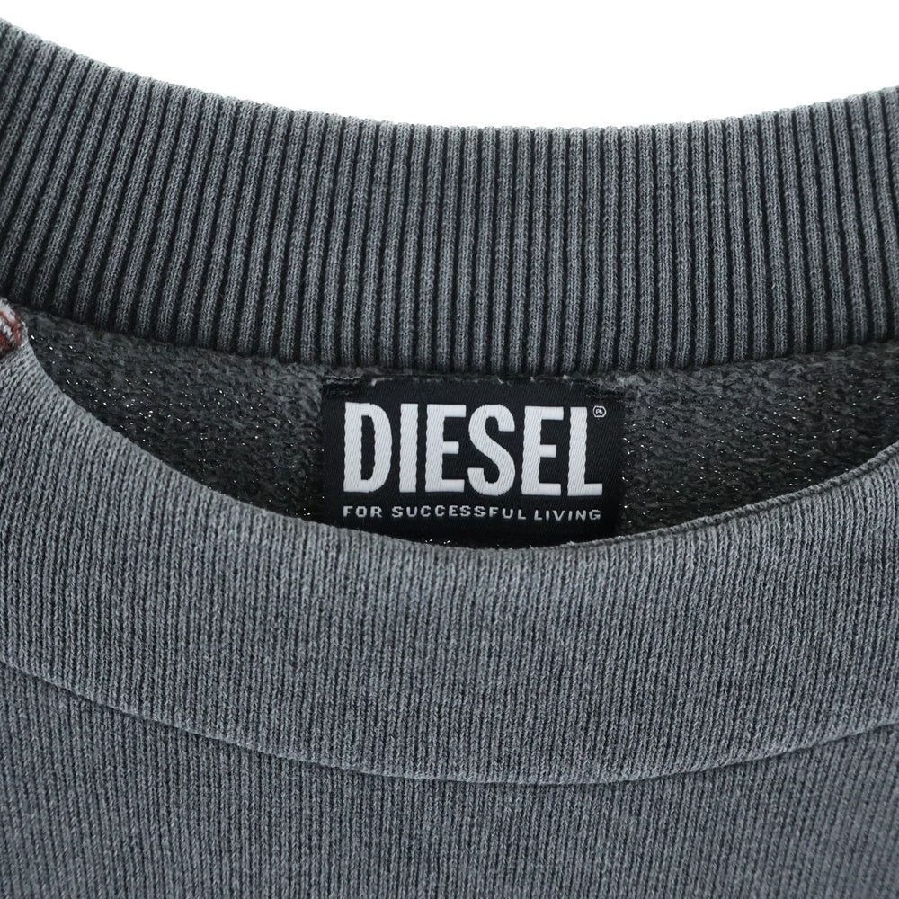 DIESEL(ディーゼル) S-MOLOCK CREWNECK SWEAT エルボーロゴクルーネック長袖スウェットトレーナー グレー A06171