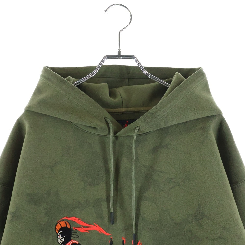 NIKE(ナイキ) ×TRAVIS SCOTT M J NRG TS WASH SUEDE PO CN3422-222 トラヴィススコット スウェード刺繍プルオーバーパーカー フーディ カーキ