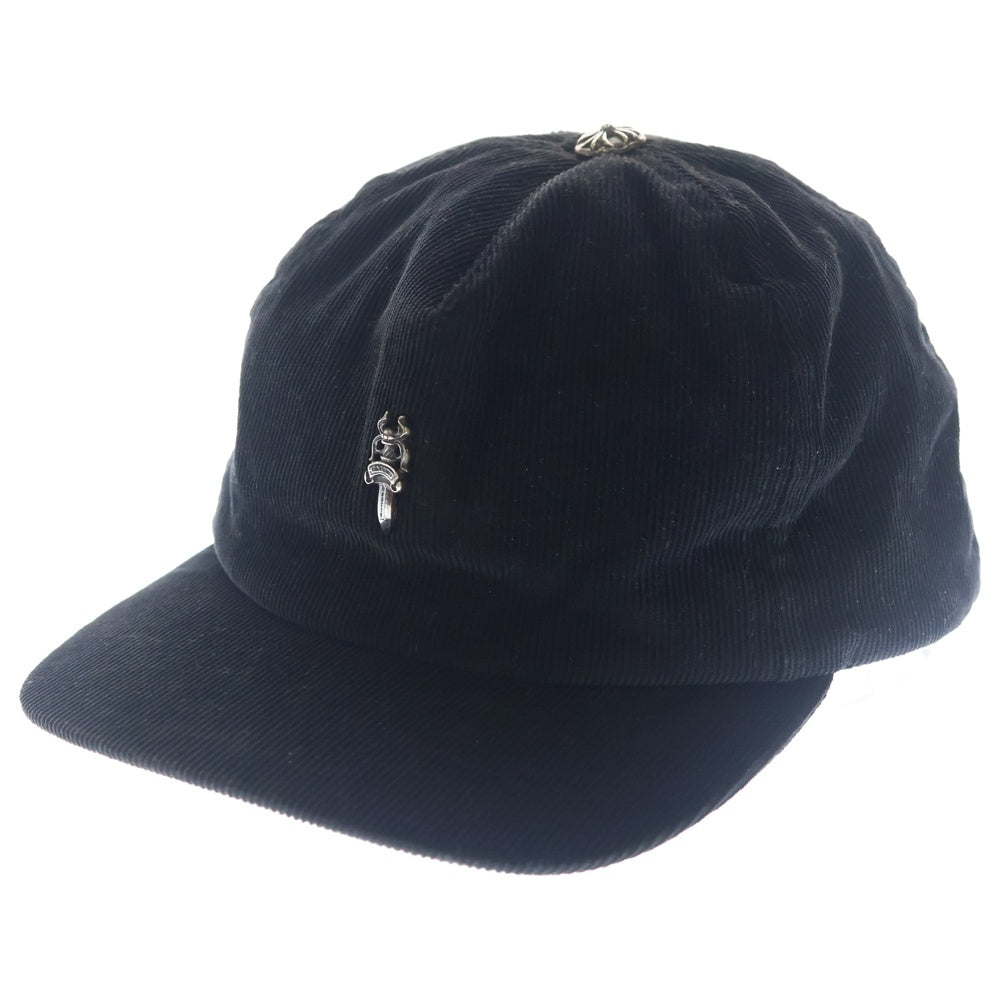 CHROME HEARTS(クロムハーツ) SLOUCHY 5 PANEL CAP ダガー装飾クロスボール付きスエードレザーキャップ 帽子 ブラック/シルバー