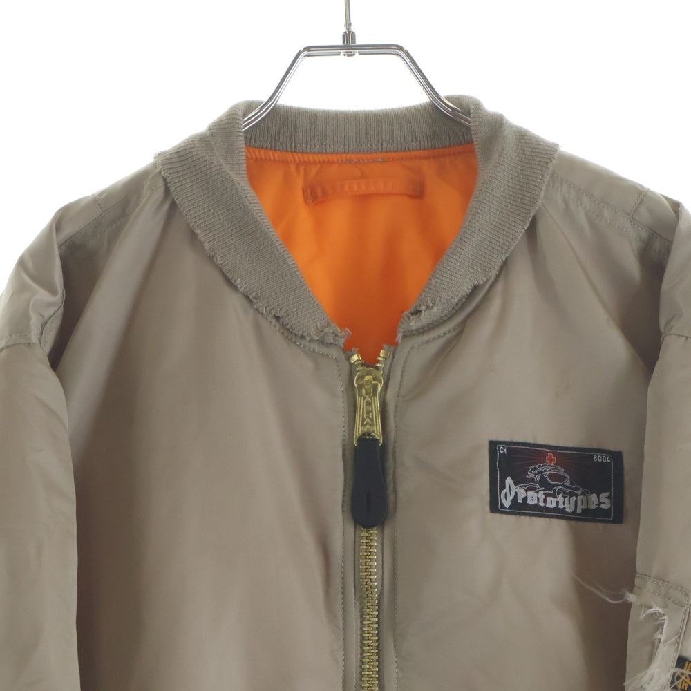 PROTOTYPES(プロトタイプス) 25AW NYLON BOMBER 32PT080W160USSD 32PT080W160USSD バックスプレーロゴ ジップアップボンバージャケット MA-1 ブルゾンジャケット ベージュ
