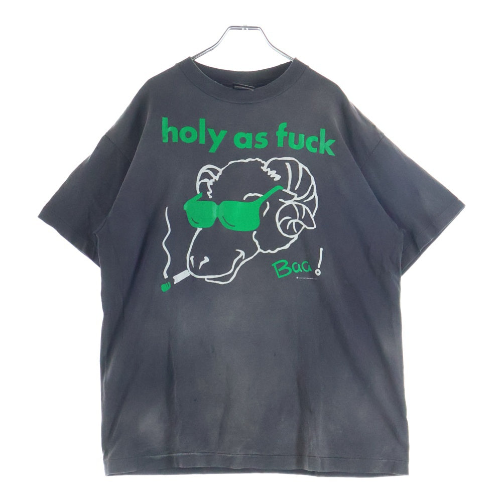 SAINT MICHAEL(セントマイケル) 24SS ヴィンテージ加工 Baaプリント クルーネック半袖トTシャツカットソー ブラック SM-YS8-0000-005
