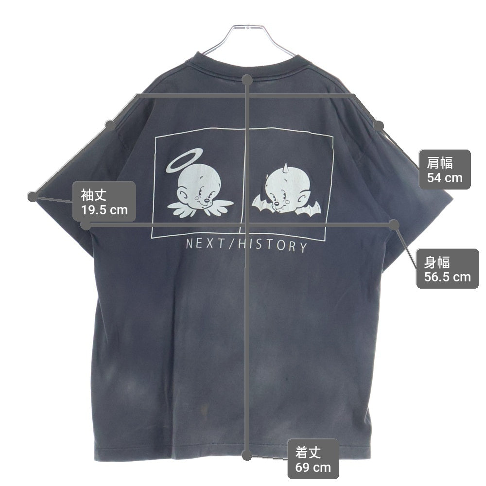 SAINT MICHAEL(セントマイケル) 24SS ヴィンテージ加工 Baaプリント クルーネック半袖トTシャツカットソー ブラック SM-YS8-0000-005
