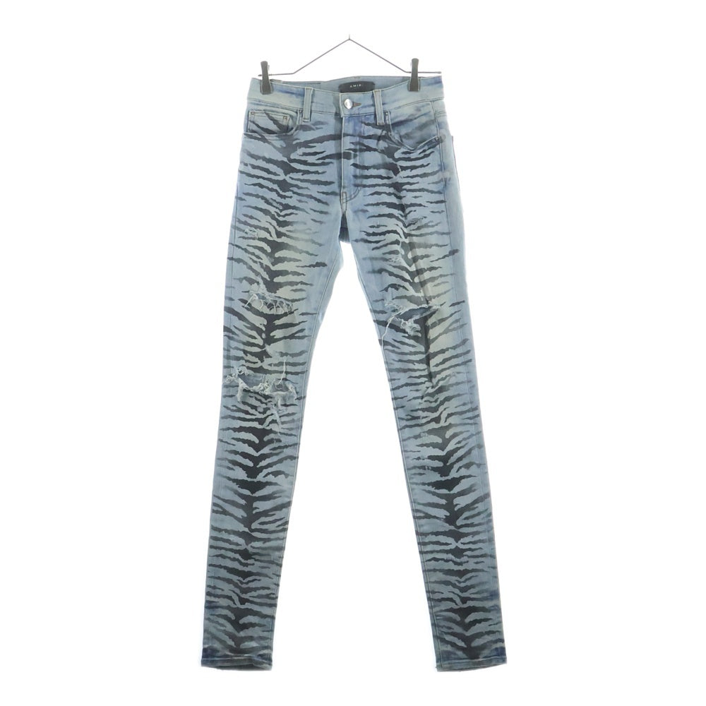 AMIRI(アミリ) 19SS Destroyed Tiger Jeans デストロイ加工 タイガー柄 スキニーデニムパンツ ジーンズ インディゴ
