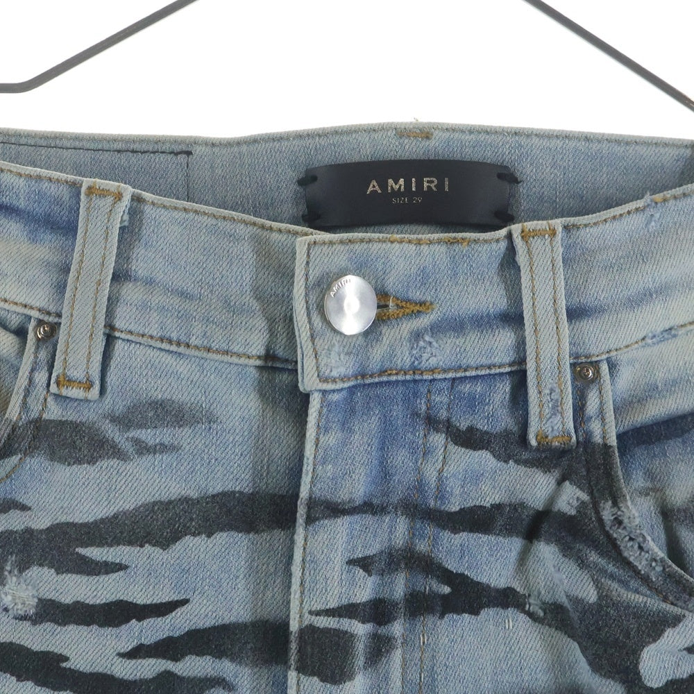 AMIRI(アミリ) 19SS Destroyed Tiger Jeans デストロイ加工 タイガー柄 スキニーデニムパンツ ジーンズ インディゴ