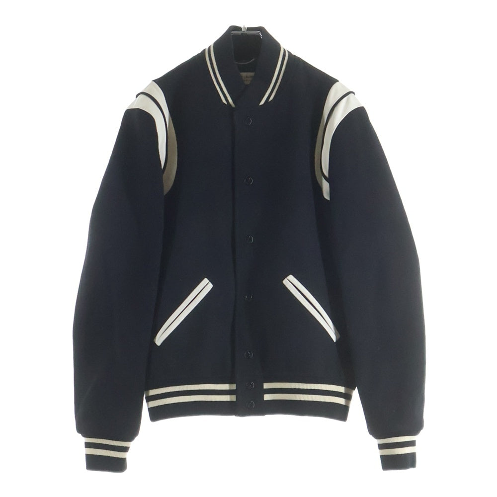 SAINT LAURENT PARIS(サンローランパリ) TEDDY JACKET テディジャケット レザートリムウールスタジアムジャンパー ブルゾン ブラック 354718 Y180W