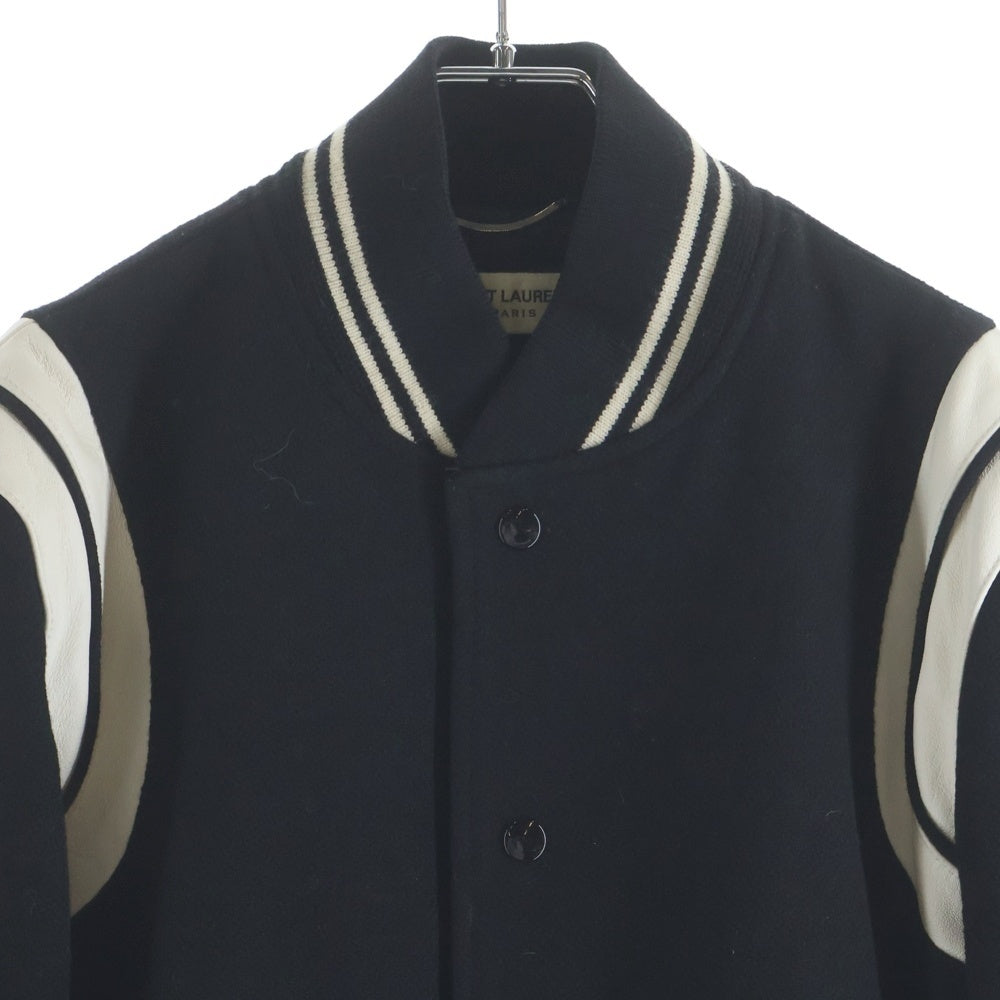 SAINT LAURENT PARIS(サンローランパリ) TEDDY JACKET テディジャケット レザートリムウールスタジアムジャンパー ブルゾン ブラック 354718 Y180W