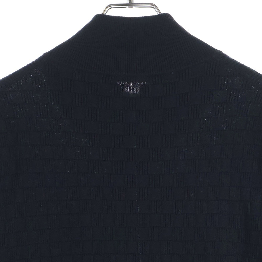 LOUIS VUITTON(ルイヴィトン) 20SS フロントレザーロゴパッチ ダミエ ジップ長袖ニットカーディガン ブラック HBN46WF99