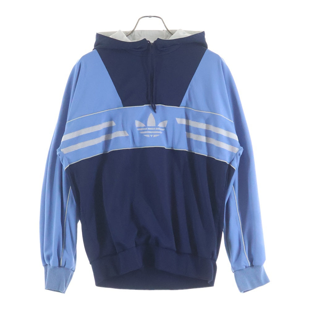 adidas(アディダス) 80S 万国旗タグ フロントロゴ ハーフジッププルオーバーフーディー ブルー/ホワイト
