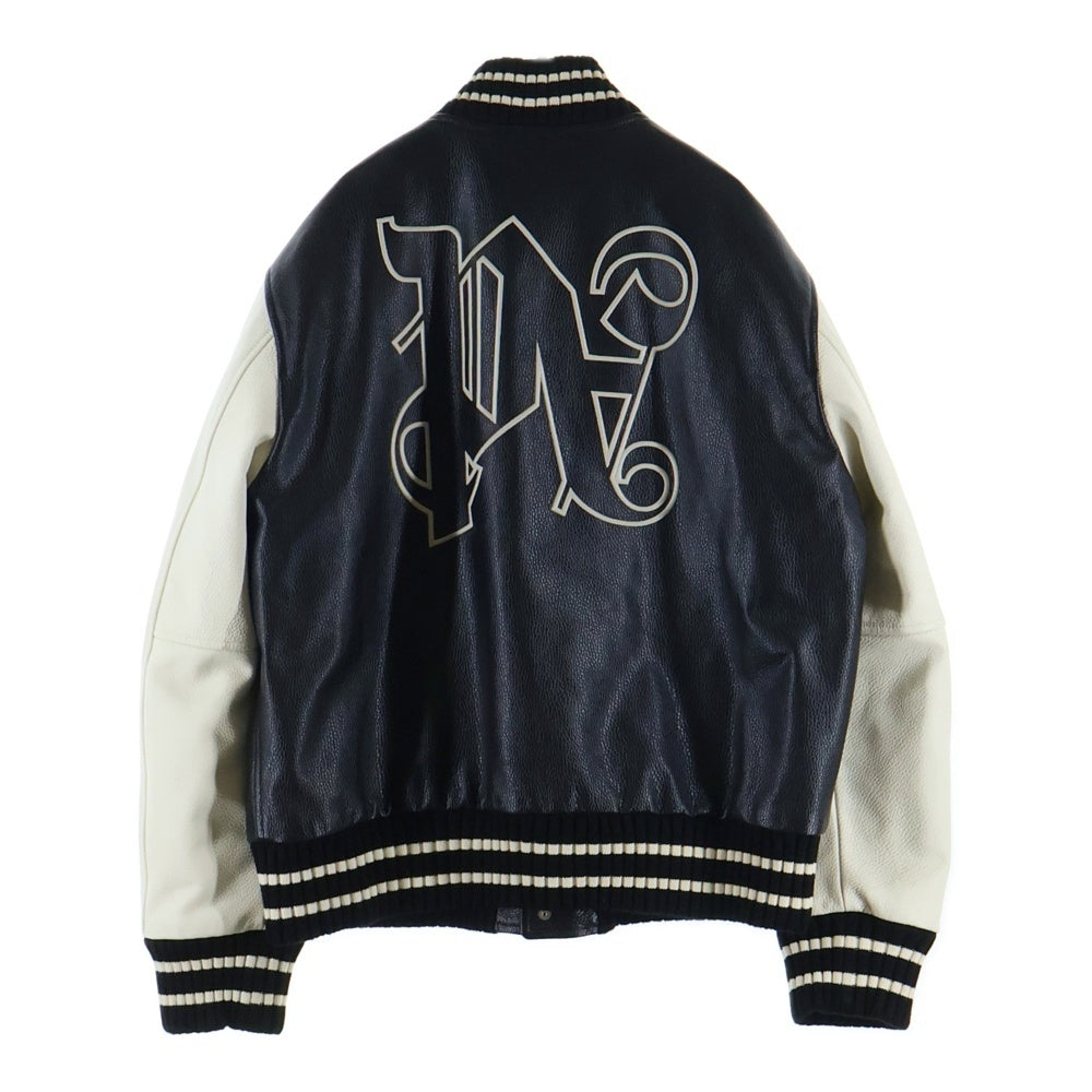Palm Angels(パームエンジェルス) Varsity Monogram Bomber Jacket PMEK001E23FAB001 ヴァーシティ モノグラム ボンバージャケット レザー スタジャン ブラック