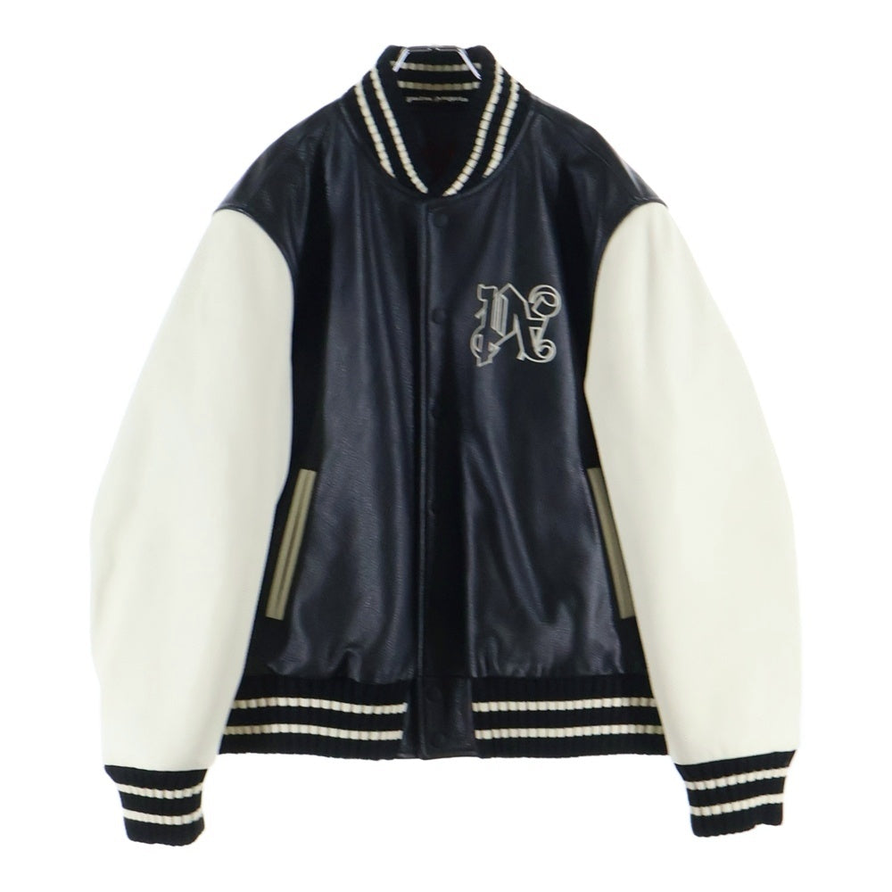 Palm Angels(パームエンジェルス) Varsity Monogram Bomber Jacket PMEK001E23FAB001 ヴァーシティ モノグラム ボンバージャケット レザー スタジャン ブラック