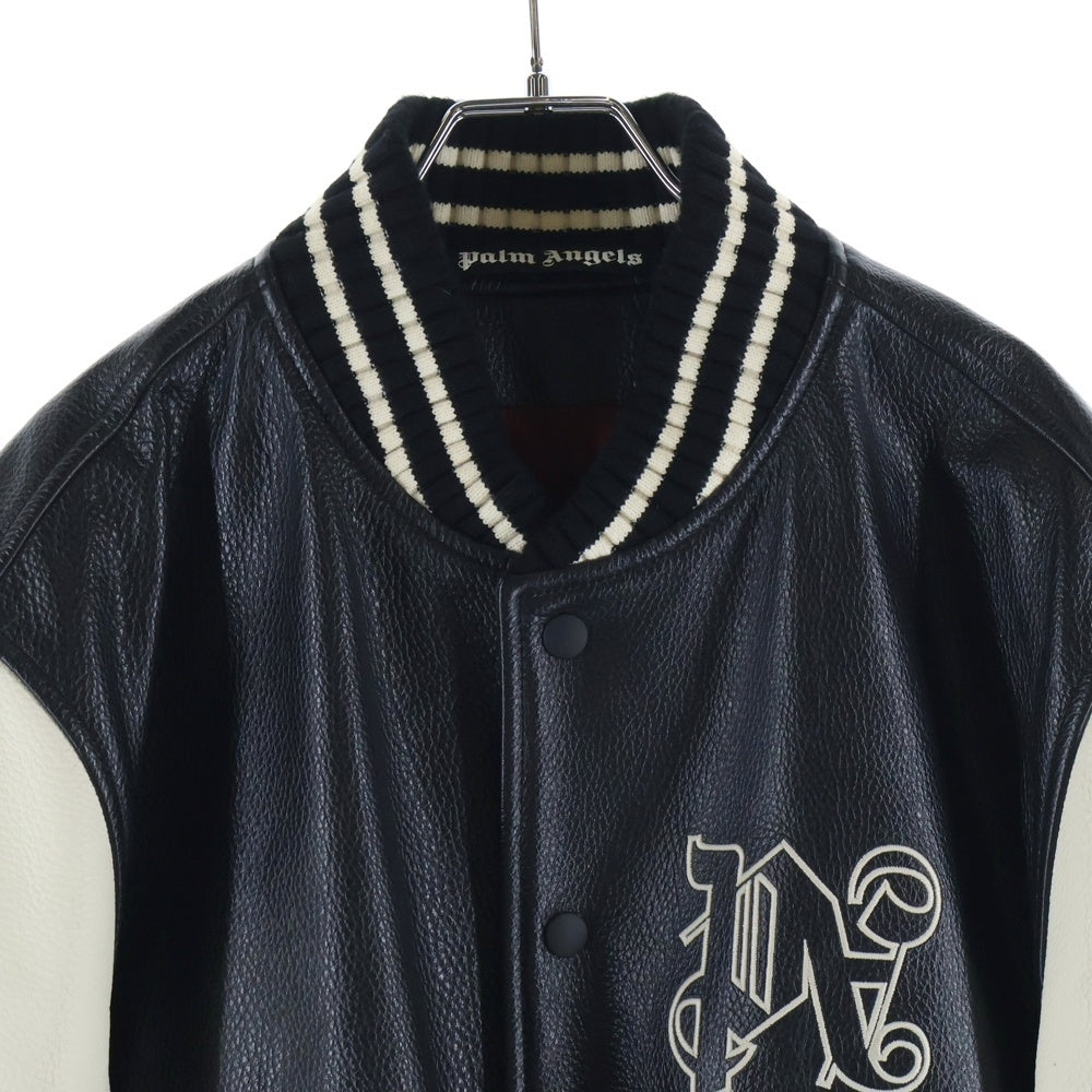 Palm Angels(パームエンジェルス) Varsity Monogram Bomber Jacket PMEK001E23FAB001 ヴァーシティ モノグラム ボンバージャケット レザー スタジャン ブラック