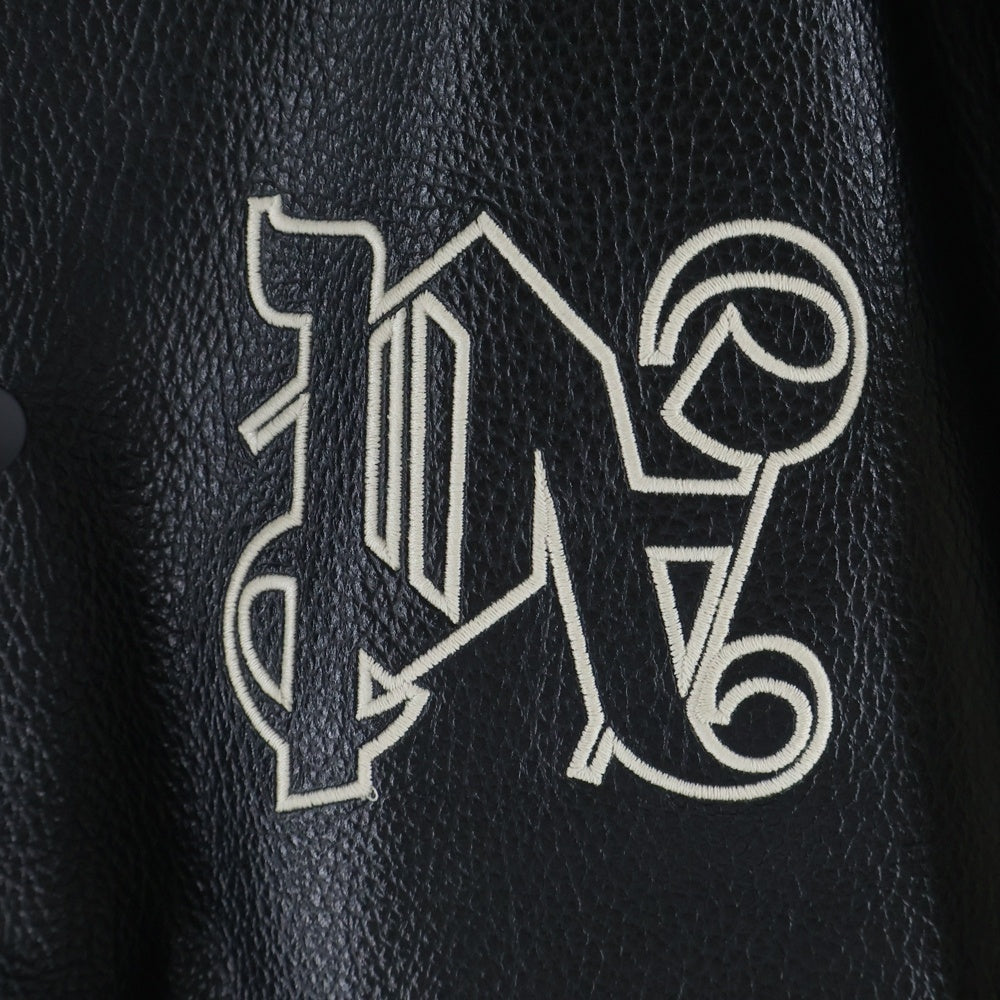 Palm Angels(パームエンジェルス) Varsity Monogram Bomber Jacket PMEK001E23FAB001 ヴァーシティ モノグラム ボンバージャケット レザー スタジャン ブラック