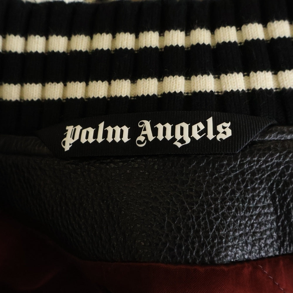 Palm Angels(パームエンジェルス) Varsity Monogram Bomber Jacket PMEK001E23FAB001 ヴァーシティ モノグラム ボンバージャケット レザー スタジャン ブラック