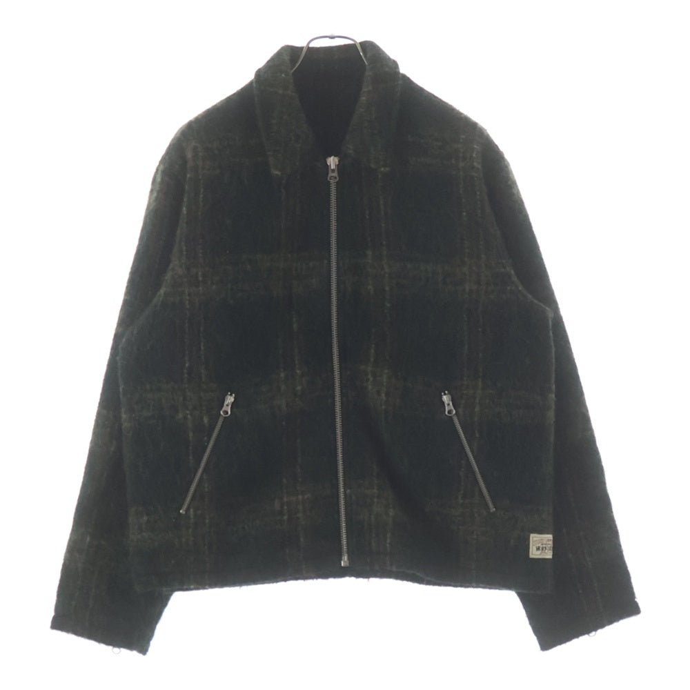 STUSSY(ステューシー) 23AW MOHAIR CLUB JACKE モヘア クラブ チェック柄ジップアップウールジャケット ブルゾンジャケット グリーン 115731