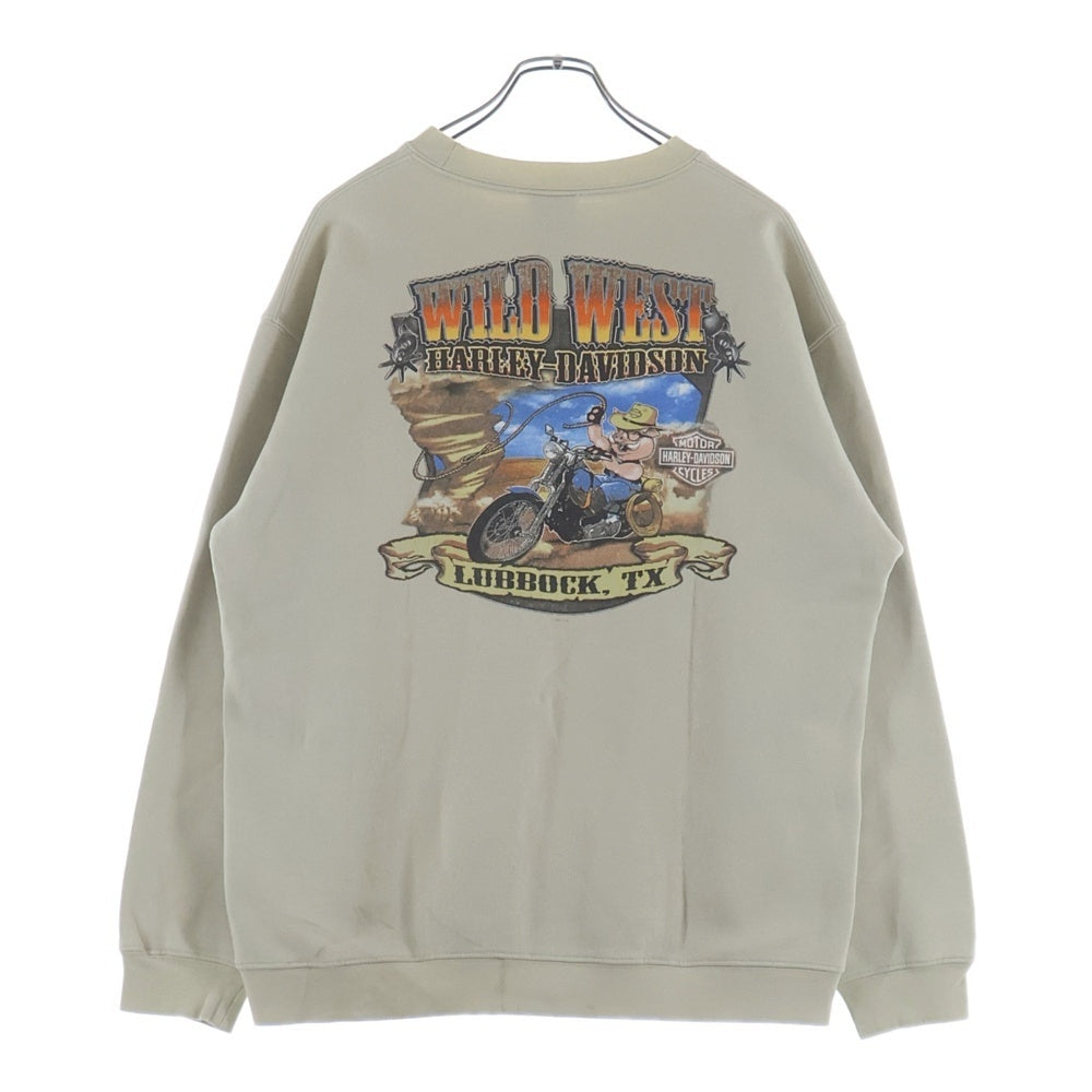 HARLEY DAVIDSON(ハーレーダビッドソン) 00S VINTAGE 両面プリントクルーネック長袖スウェットトレーナー アイボリー