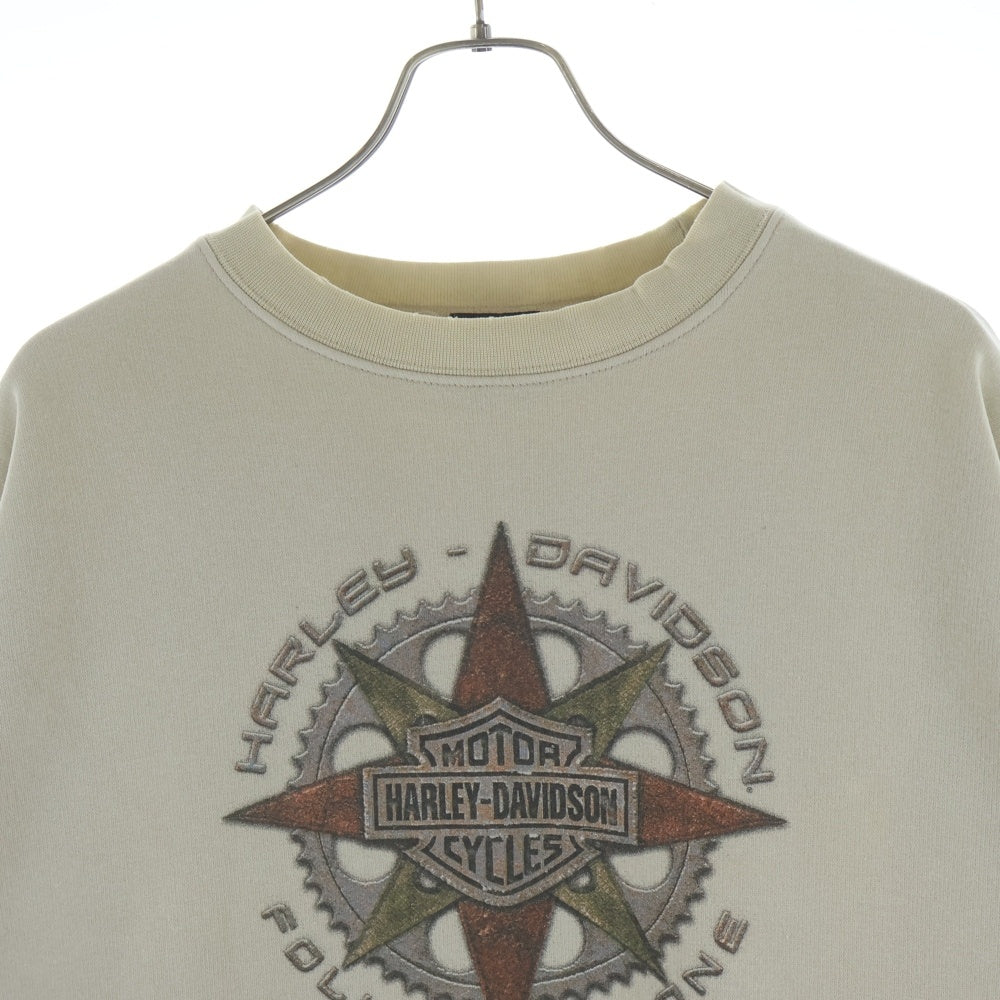 HARLEY DAVIDSON(ハーレーダビッドソン) 00S VINTAGE 両面プリントクルーネック長袖スウェットトレーナー アイボリー