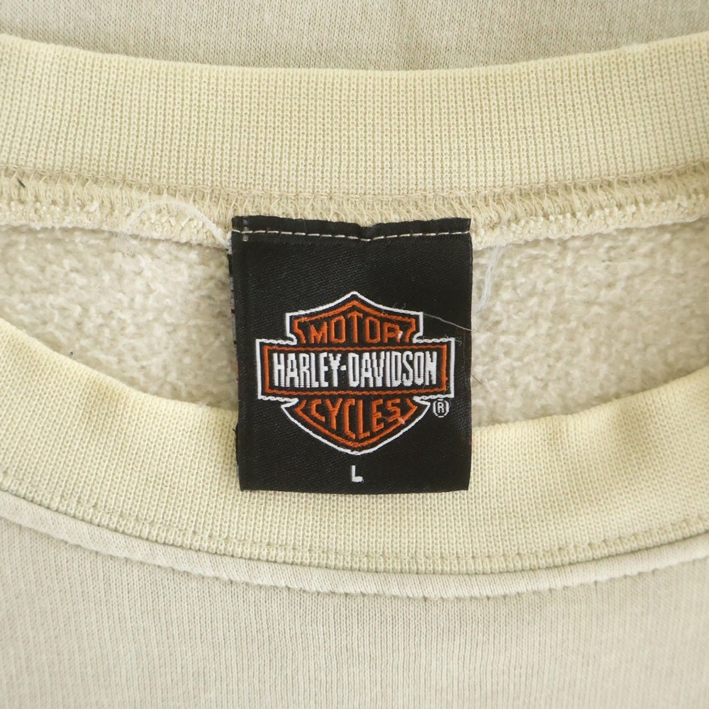 HARLEY DAVIDSON(ハーレーダビッドソン) 00S VINTAGE 両面プリントクルーネック長袖スウェットトレーナー アイボリー