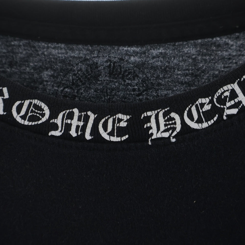 CHROME HEARTS(クロムハーツ) Neck Logo L/S T-Shirt アームフローラル バックホースシュー ネックロゴ プリント クルーネック長袖Tシャツカットソー ロンT ブラック