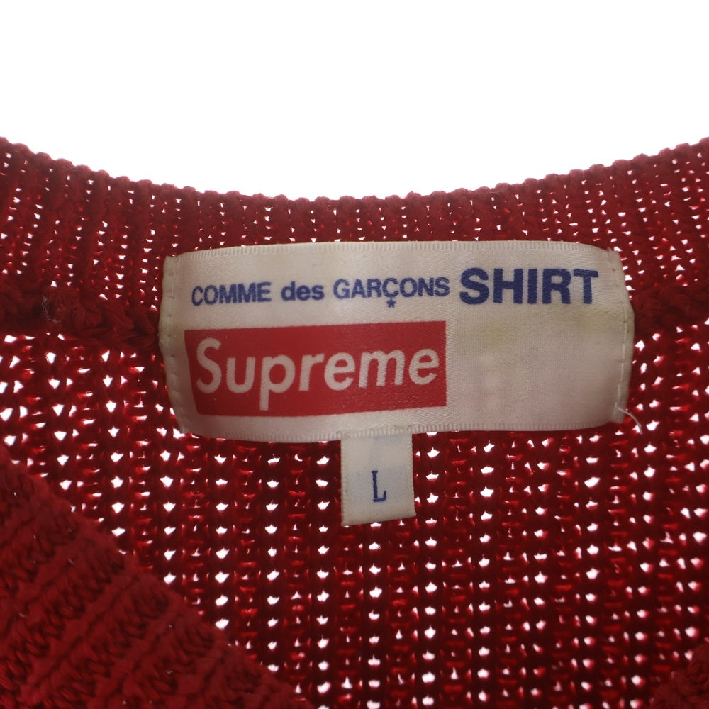 SUPREME(シュプリーム) 18AW ×SHIRT Sweater コム デ ギャルソンシャツ フロントロゴプリントクルーネック長袖ニットセーター レッド