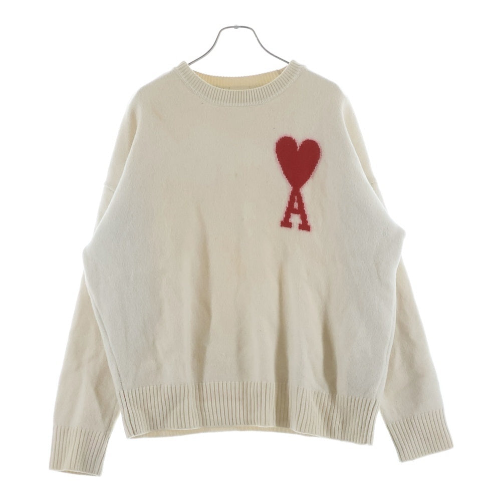 AMI Alexandre Mattiussi(アミアレクサンドルマテュッシ) 18AW フロントハートロゴ タートルネック ハイネックニットセーター アイボリー UKS002