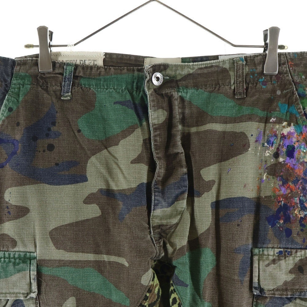 GALLERY DEPT.(ギャラリーデプト) ペンキ加工 カモ柄フレアロングカーゴパンツ グリーン