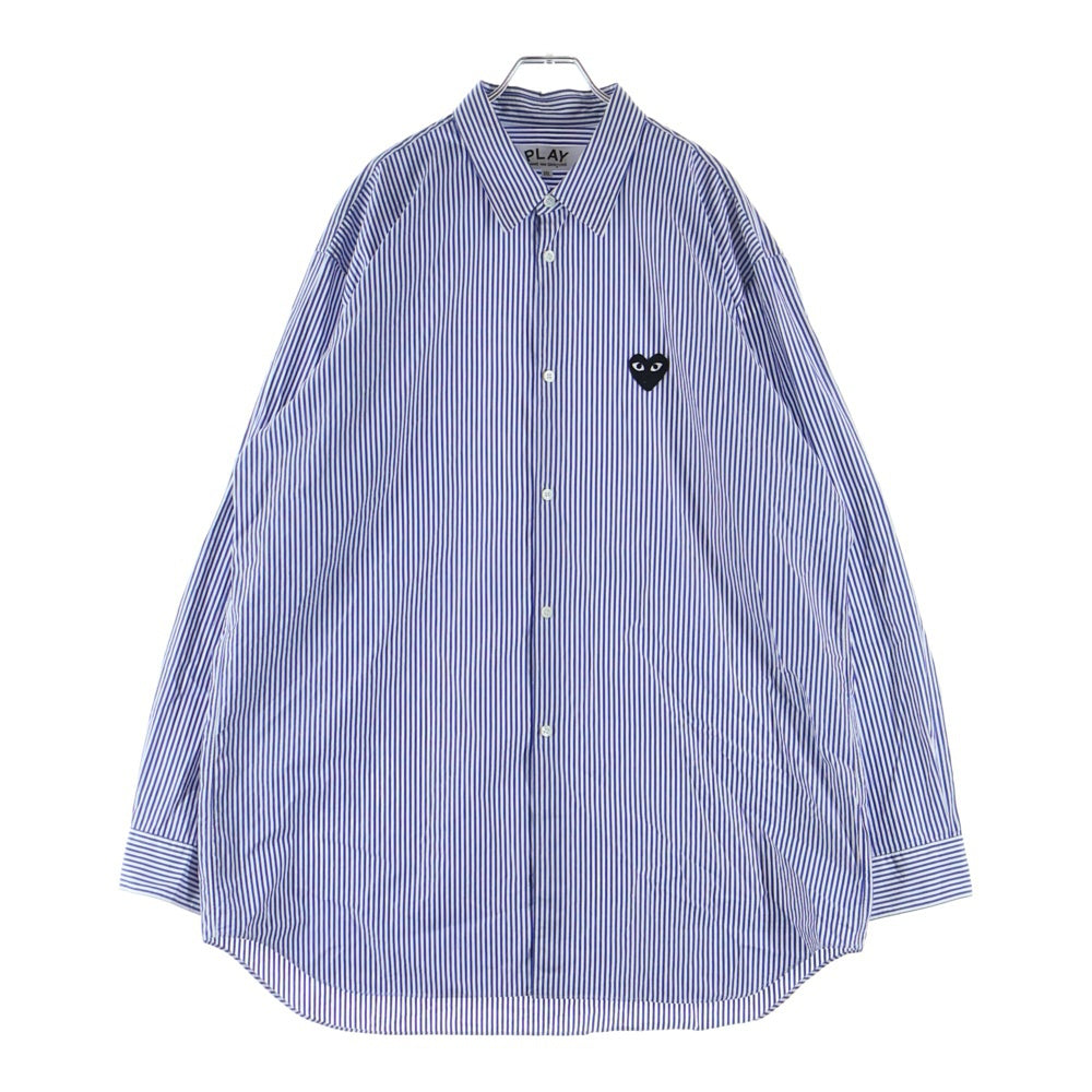 PLAY COMME des GARCONS(プレイコムデギャルソン) Stripe Shirt With Black Emblem Pattern AX-B018 フロントエンブレム刺繍 長袖コットンシャツ ブルー/ホワイト