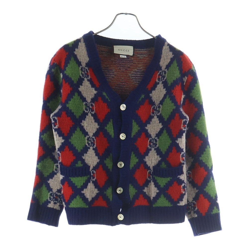 GUCCI(グッチ) 22SS GG Rhombus Wool Cardigan 'Blue' GGロムバス ウール カーディガン 長袖ニット マルチカラー レッド/ネイビー 599284 XKA3M