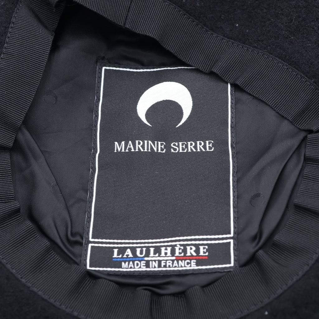 MARINE SERRE(マリーン セル) ワンポイントロゴ刺繍 ベレー帽 帽子 ブラック