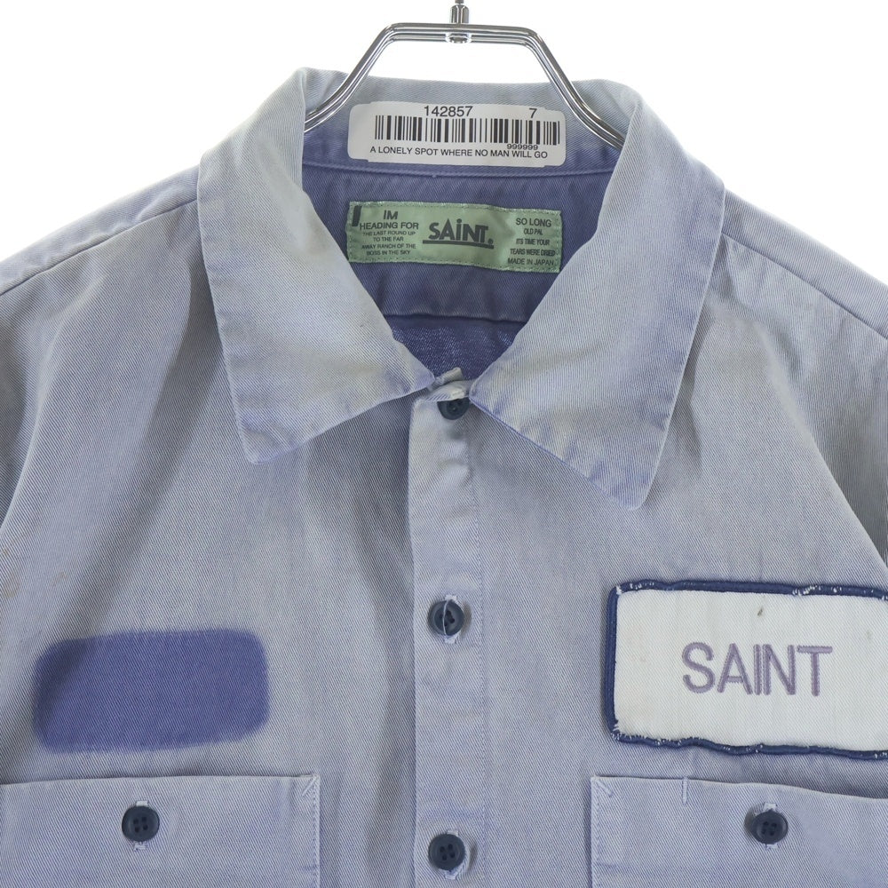 SAINT MICHAEL(セントマイケル) 26SS COTTON SHIRT ロゴ パッチ ダスト加工 長袖 シャツ パープル SM-MK8-0000-050