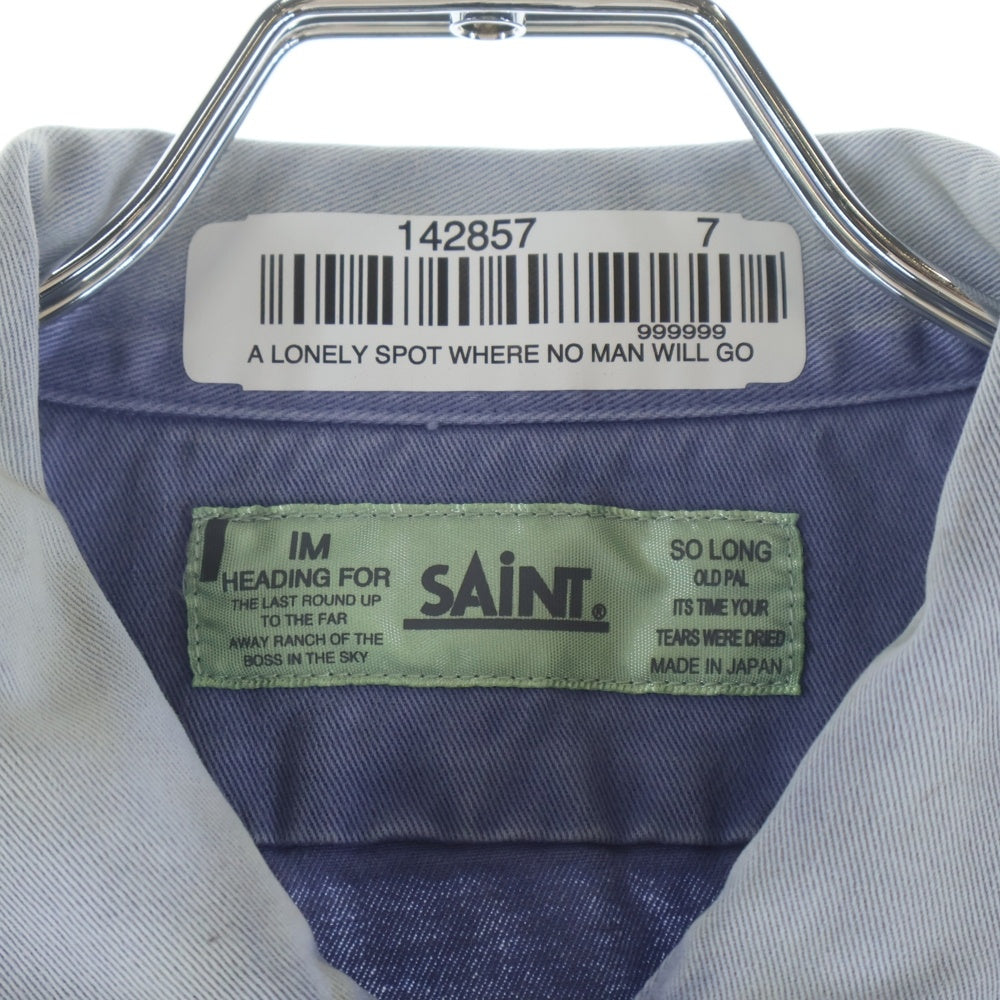 SAINT MICHAEL(セントマイケル) 26SS COTTON SHIRT ロゴ パッチ ダスト加工 長袖 シャツ パープル SM-MK8-0000-050