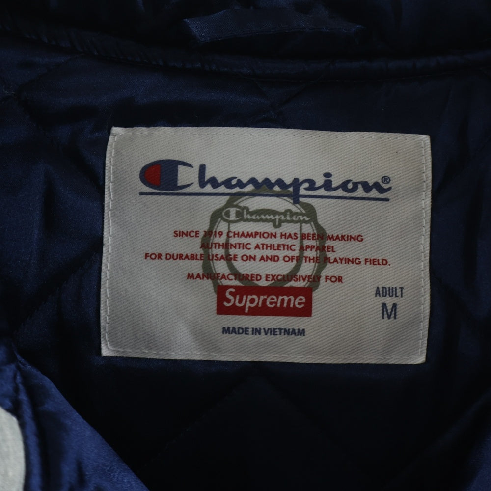 SUPREME(シュプリーム) 18AW ×Champion Hooded Satin Varsity Jacket チャンピオン フーデッドサテン ヴァーシティジャケット ブルゾンジャケット ネイビー